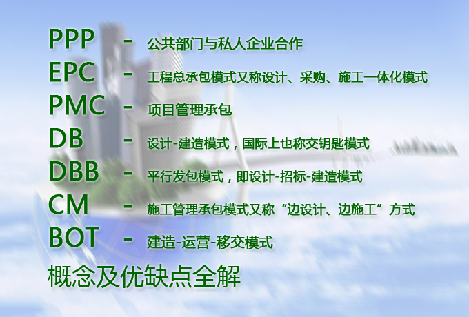 PPP、EPC、PMC、DB、DBB、CM、BOT概念及優(yōu)缺點(diǎn)全解
